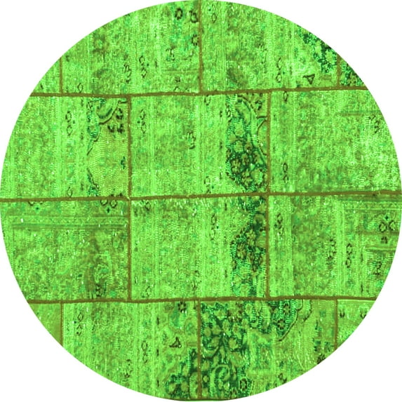 Ahgly Company Indoor Round Patchwork Green Transitional Area Rugs, 5' Round