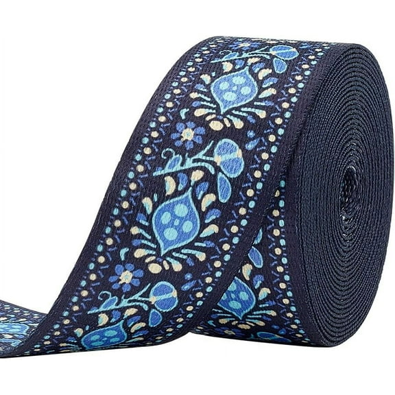5 Yards Vintage Jacquard Ribbon Trim 1-1/2 inch Royal Blue Ethnic Style Embroidery Polyester Ribbons Flower Pattern Sewing Decorative Trim DIY Craft Accessories for Cloth Home Decor Blue