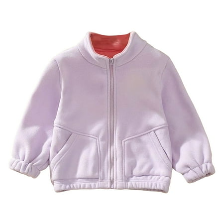 

Dr.Eam Toddler Coats Autumn Winter Toddler Boys Girls Long Sleeve Solid Colour Fleece Zipper Casual Jacket Kids Coats Windbreaker Outerwear Tops Boys Girls Purple 3 Y-4 Y