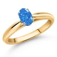 thumbnail image 2 of Gem Stone King 0.43 Ct Oval Fancy Blue Zirconia 10K Yellow and White Gold Solitaire Engagement Ring (Size 6), 2 of 4