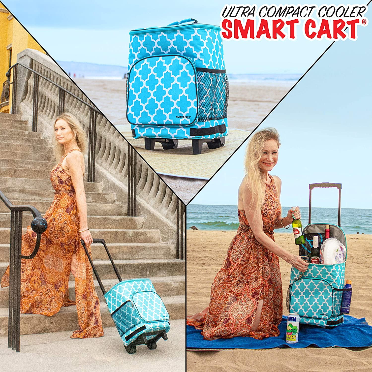 dbest products Ultra Compact Cooler Smart Cart, Black Insulated Collapsible Rolling Tailgate BBQ Beach Summer