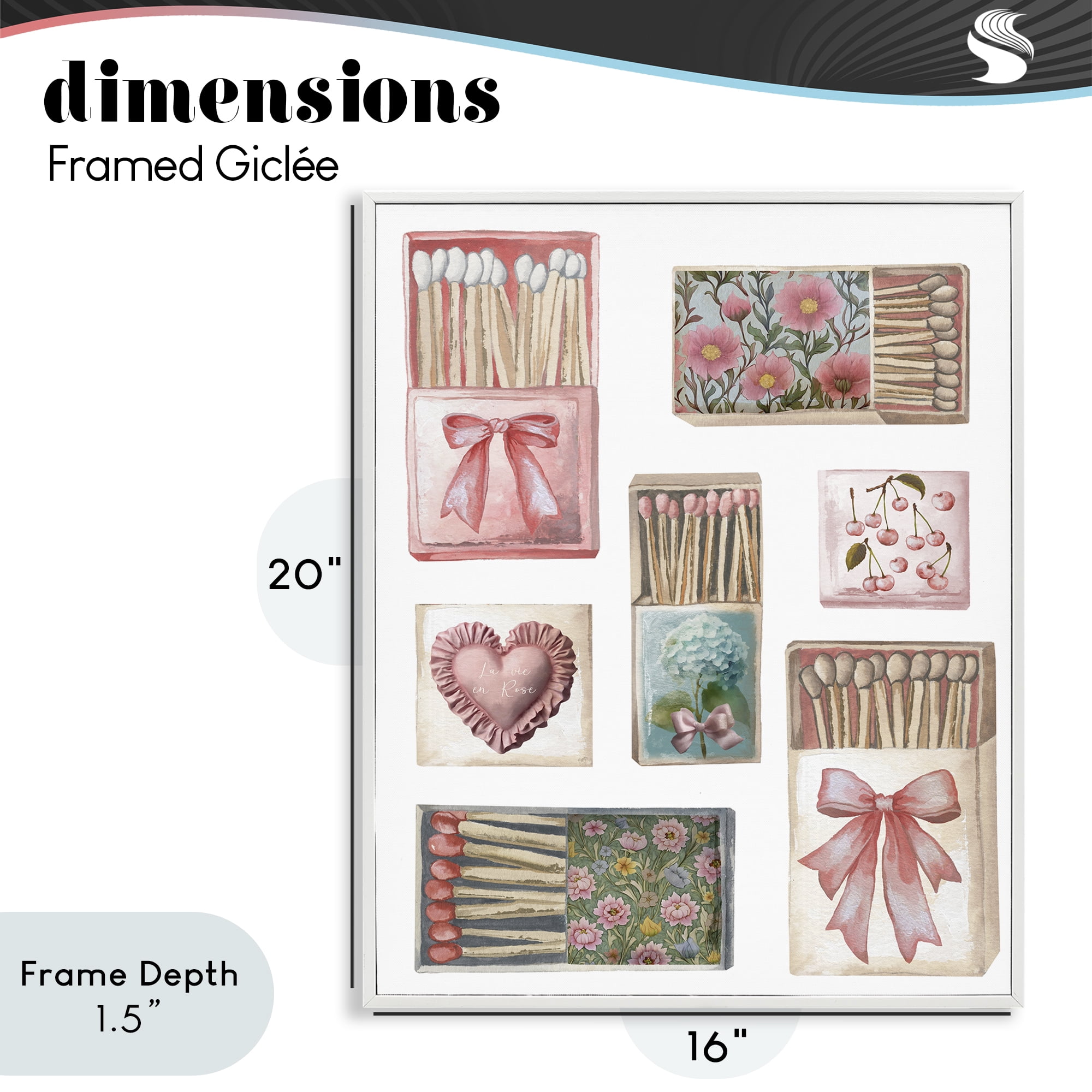 Stupell Industries Vintage Feminine Matchbooks White Framed Giclee Art, design by Elizabeth Medley