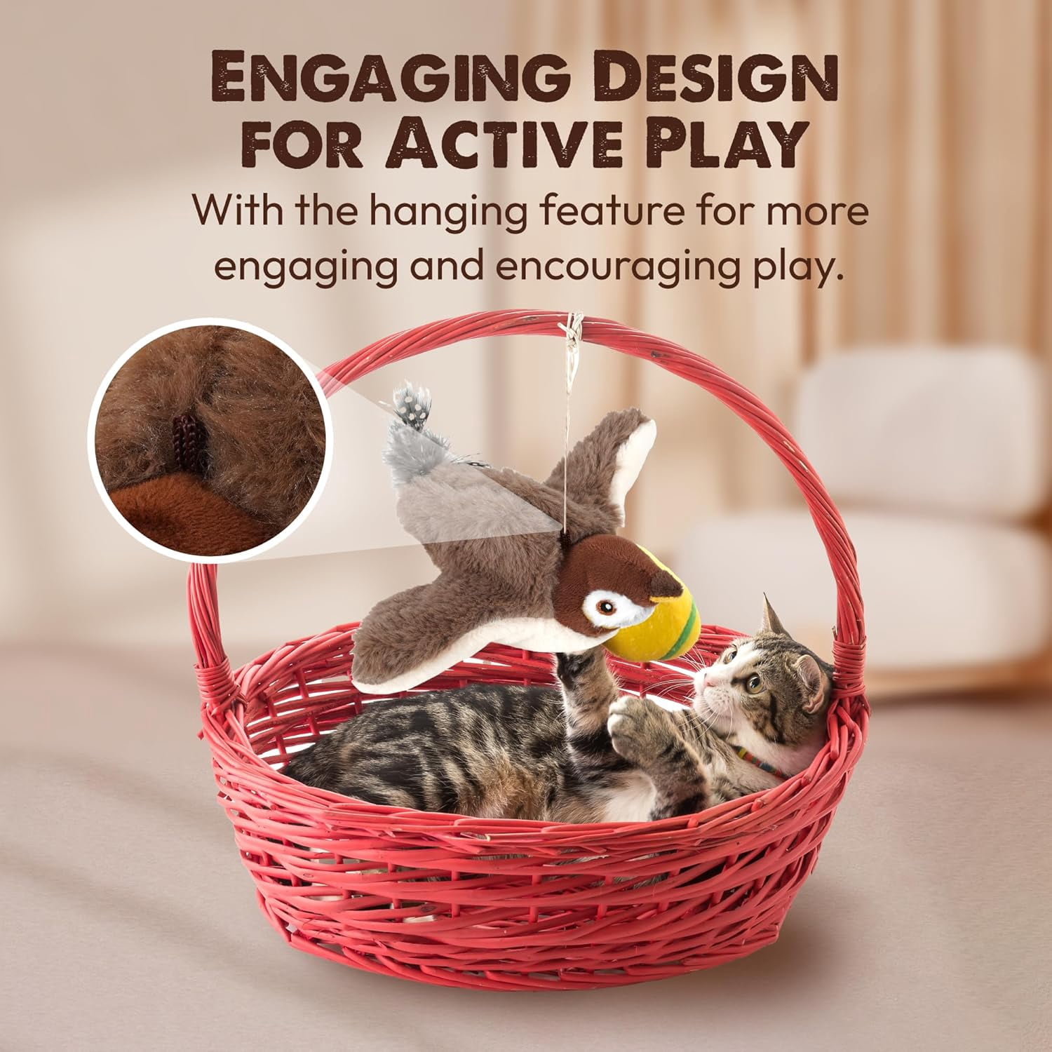 Flying Bird Cat Toys for Indoor,Interactive Chirping Bird Cat Toys with Flapping Wings,Flying Simulation Electric Sparrow Shaking Hunting Pet Toy