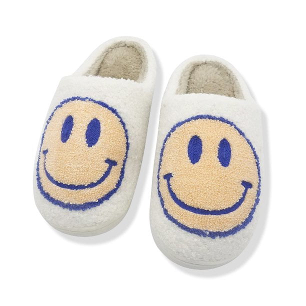 Smiley Face Slippers,Retro Soft Plush Lightweight House Slippers Slip-on Cozy Indoor Outdoor Slippers 