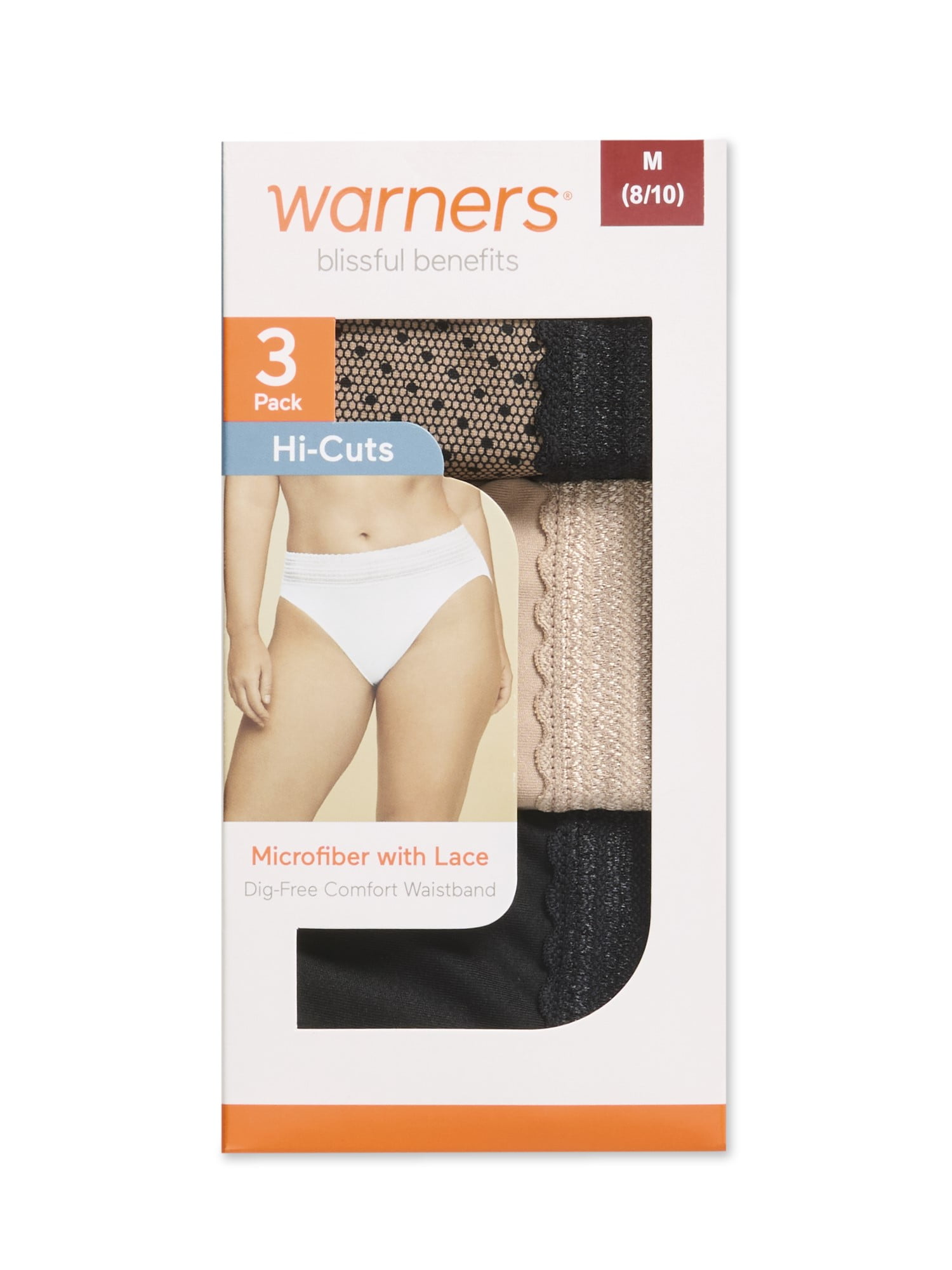 Warners® Blissful Benefits Dig-Free Comfort Waistband with Lace Microfiber Hi-Cut 3-Pack WRW251HC10W