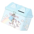 thumbnail image 3 of Kids Piggy Bank Girl Money Saving House Shaped Storage Holder Sky-Blue Tinplate 1Set, 3 of 5