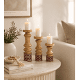 thumbnail image 2 of Mela Artisan Red Candle Holders Set of 3, Elegant Wood Stand holder with Enamel Design, 6”x 9”x 12”, 2 of 5