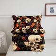 thumbnail image 5 of Homewish Spooky Halloween Skull Full Size Comforter Sets,Autumn Floral Print Bedding Comforter Set,Black Orange Purple,Black Reversible,3-Piece,1 Comforter and 2 Pillowcases, 5 of 7