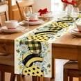 thumbnail image 5 of Spring Bee Love Table Runner - 108 Inch Long Yellow Daisy Eucalyptus Leaves Rustic Cotton and Linen Blended Dress Scarves Farmhouse Table Runner for Kitchen Dining, Coffee Table, 13" x 108", 5 of 8