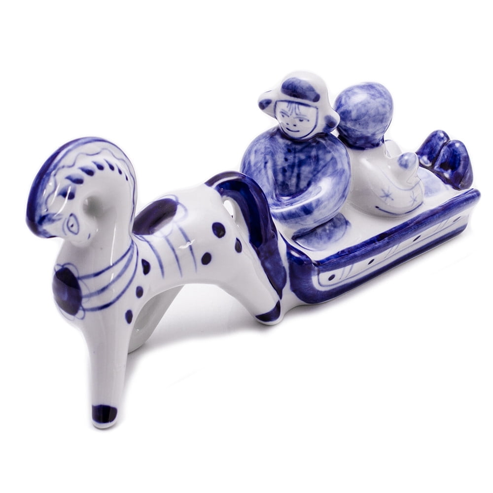 Collectible Figurine HandPainted Family Figurine. Blue&White Porcelain. Gzhel 4.3inch