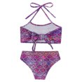 thumbnail image 4 of TiaoBug Girls 2 Pcs Mermaid Bikini Sets Shiny Halter Ruffles Crop Top with Triangle Brief Bathing Suit Tankini Purple 150, 4 of 5