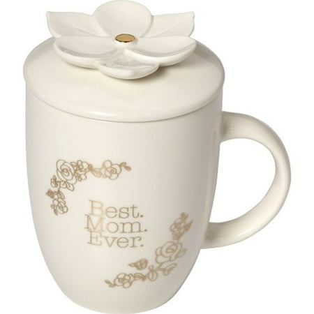 Precious Moments Best Mom Ever Glazed Ceramic 16oz Coffee Mug With Lid (Best Birthday Presents For Mum)