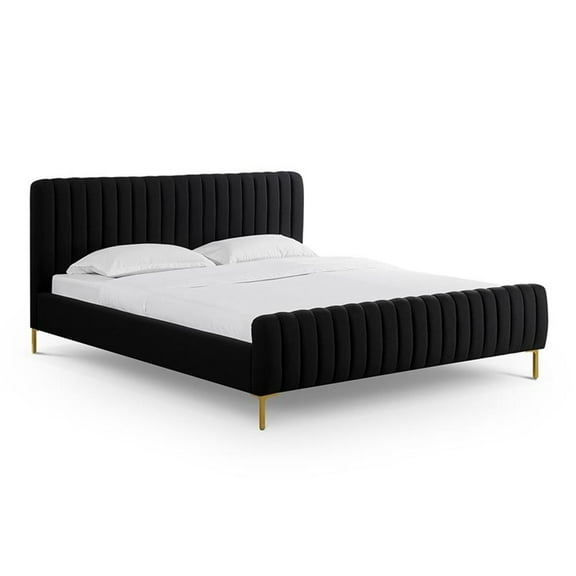 Pemberly Row Contemporary Black Finish Upcycled Linen King Bed