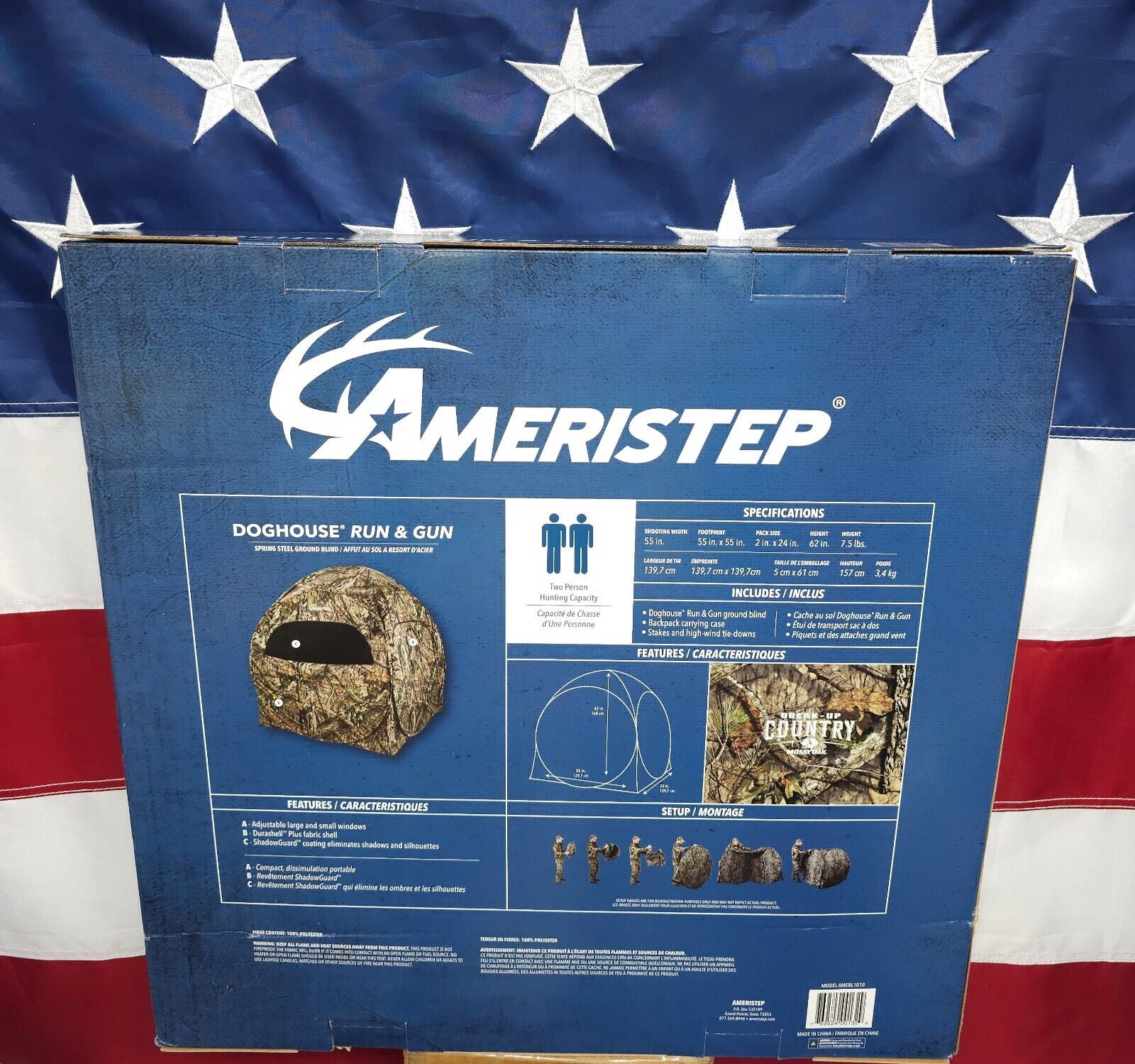 Ameristep Doghouse Lightweight Durable Hunting Spring Steel Ground Blind with Backpack Carrying Case, Mossy Oak Break-Up Country Run & Gun Doghouse