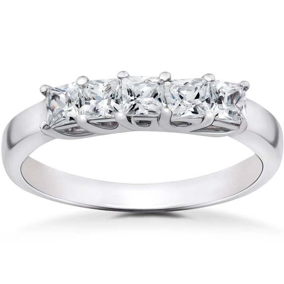 Pompeii 3/4 ct Princess Cut Diamond Wedding Ring 5-Stone Womens Stackable Band 14k Gold
