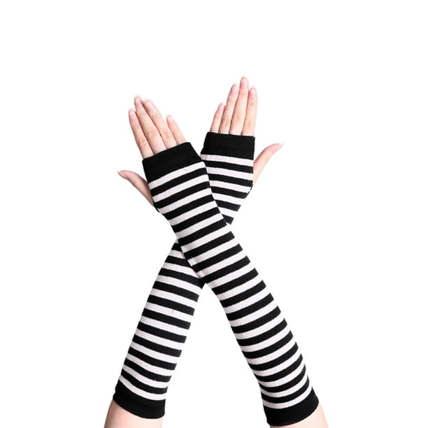 Injueey 1 par de guantes sin dedos para niña, guantes de punto cómodos de estilo Simple, cubiertas de brazo para niñas, cubierta de mano para al Suministros térmicos Blanco negro Injueey HA059148-08