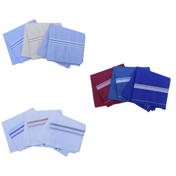 Royal Mart Men's 09 Cotton Handkerchief - 15+ Inches, White Light Dark Striped, Multi-Color Handkerchief