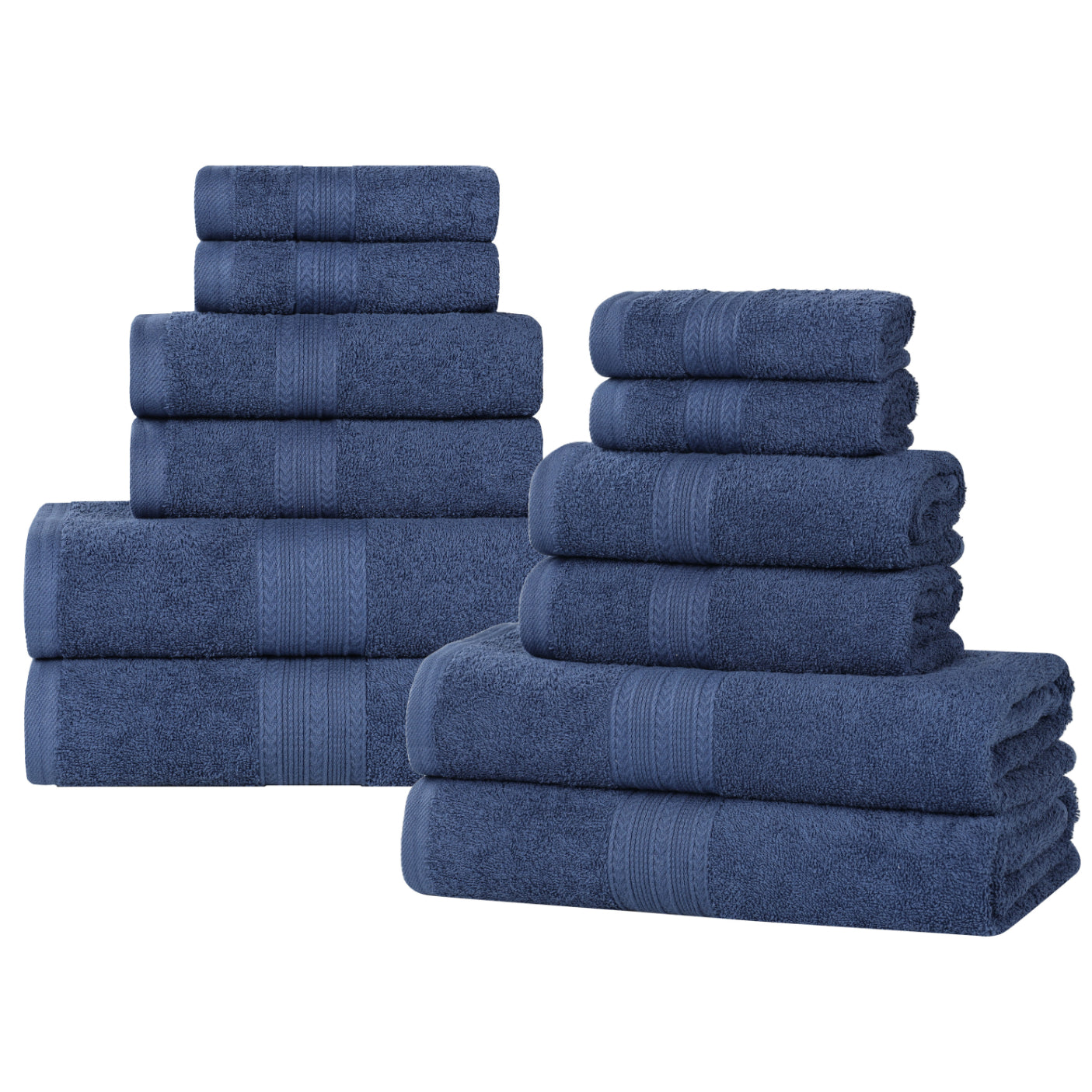 Superior Eco-Friendly Cotton Solid 12-Piece Navy Blue Towel Set