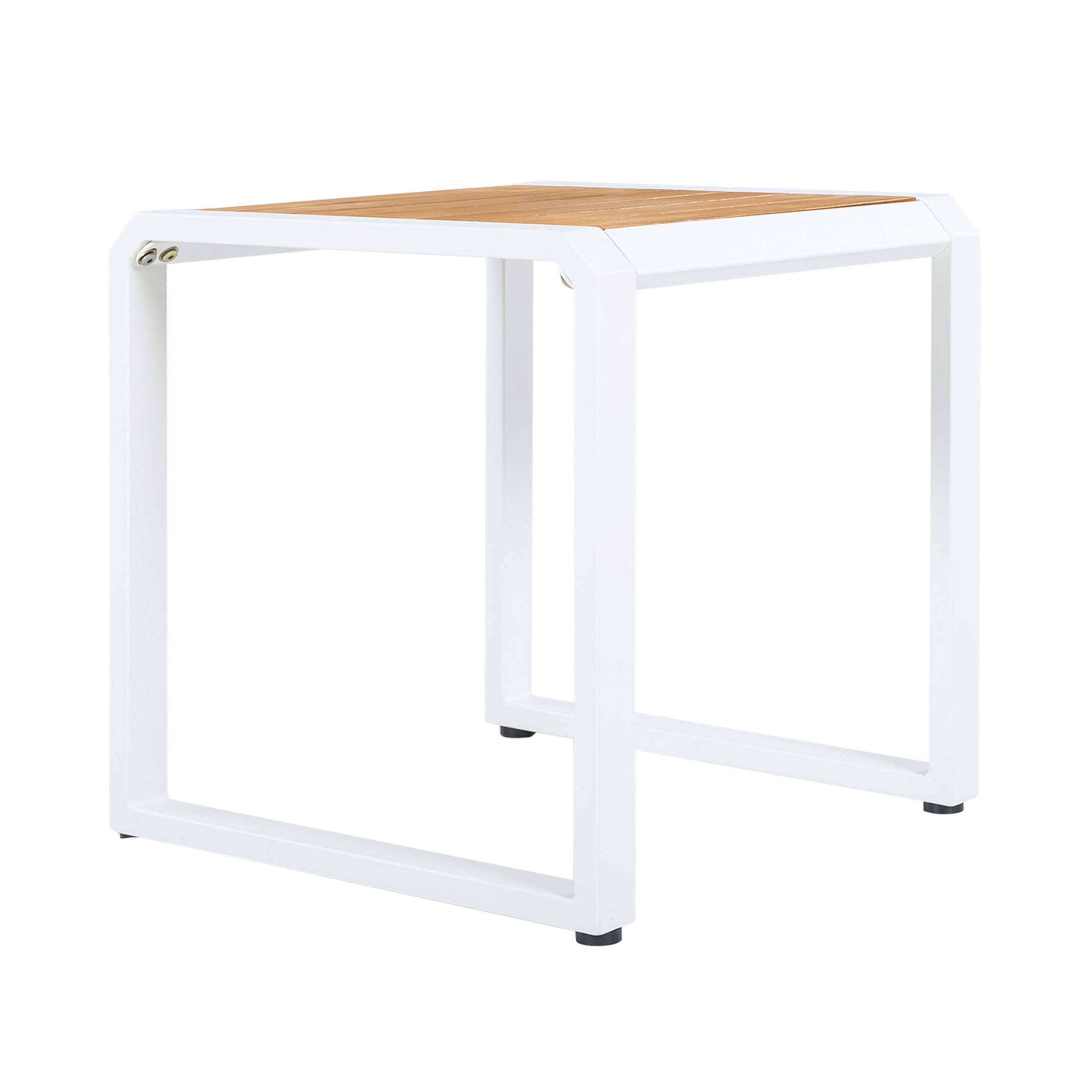 Christopher Knight Home Square Outdoor Accent Side Table with Acacia Wood Top, Iron Frame, White