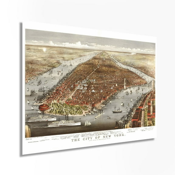 1876 New York City Poster - NYC Map Wall Art - Vintage Map of New York City with Points of Interest - Historic Map of New York City Poster - Old NYC Map Print