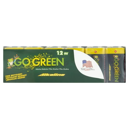 Go Green Alkaline 9V Batteries, 12 Count