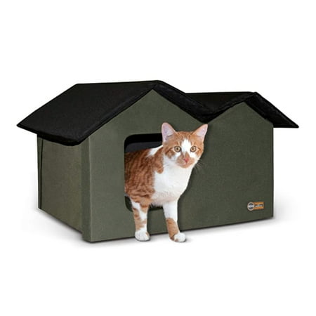 K&H Pet Products Heated Cat House for Outdoors Extra Wide Unheated Olive/Black 26.5 X 21.5 X 15.5 Inches