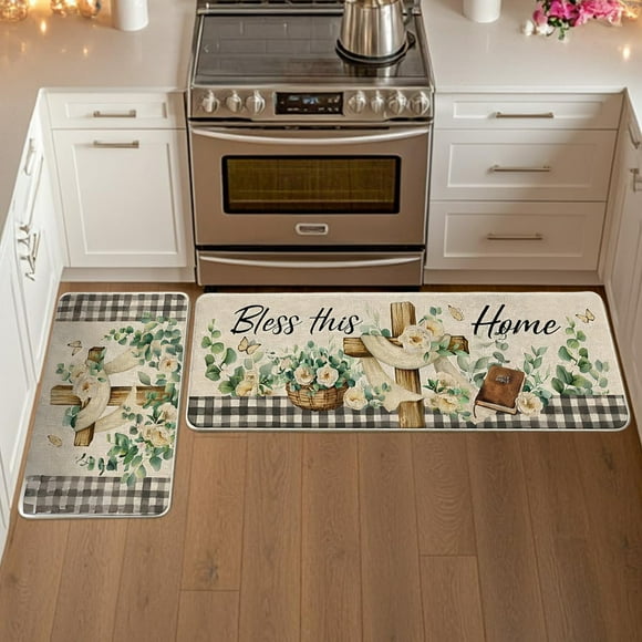 Fesfesfes Home Spring Kitchen Mats Set of 2,Home Decor Low-Profile Kitchen Rugs Farmhouses Christmas Door Mat Home Decorations for Floor
