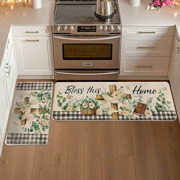 Juego de 2 tapetes de cocina de Pascua | Tapetes de poliéster antideslizantes y discretos | Alfombras suaves, cómodas y lavables de 40 x 60 cm y 40 x 120 cm | Decoración navideña para cocinar y