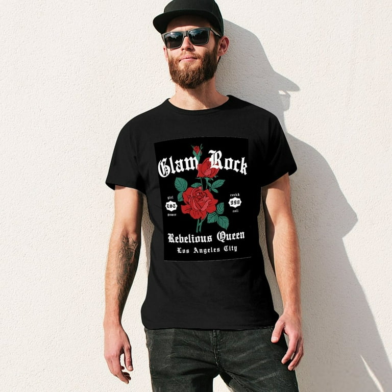 Glam Rock Rose Graphic Design Vintage T shirt Mens Cotton Classic Crewneck Short Sleeve Tees Unisex Black L Walmart