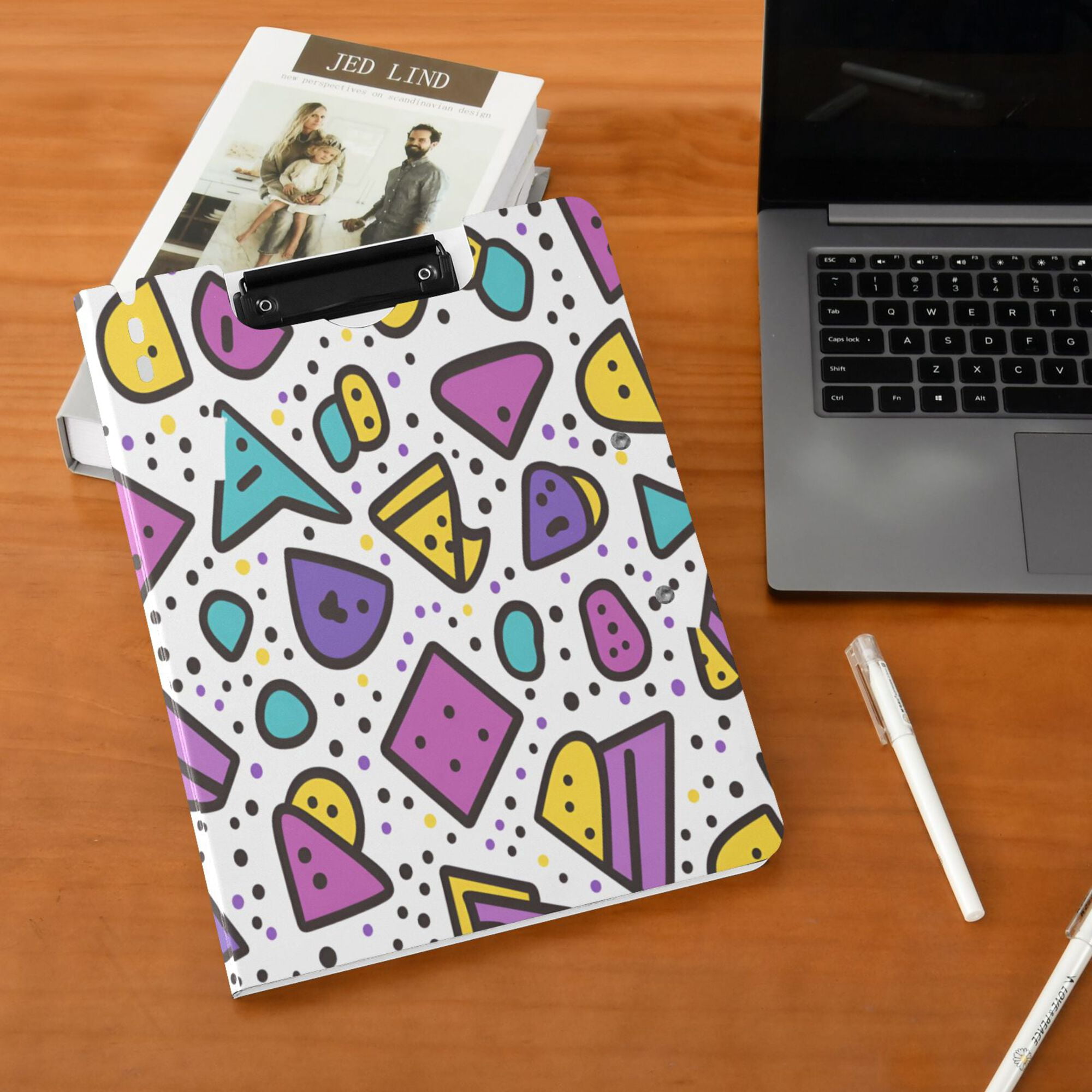 FORMRS A4 Clipboard Folder with Pen Holder Horizontal Foldable School Office Binder, Purple Retro Pattern