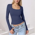 thumbnail image 2 of YUGYXL Womens Tops Dressy Casual Workout Outfits Fall Winter Long Sleeve Shirts Boat Neck Going Out Tops Fashion Navy Sweatshirts S, 2 of 5