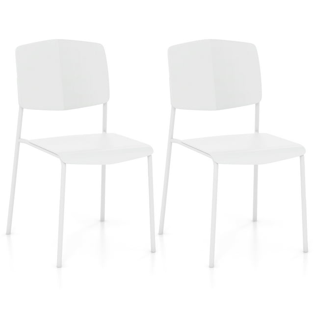 Gymax Dining Chair Set of 2 w/Ergonomic Backrest & Wide Seat Stackable Kitchen Chairs White