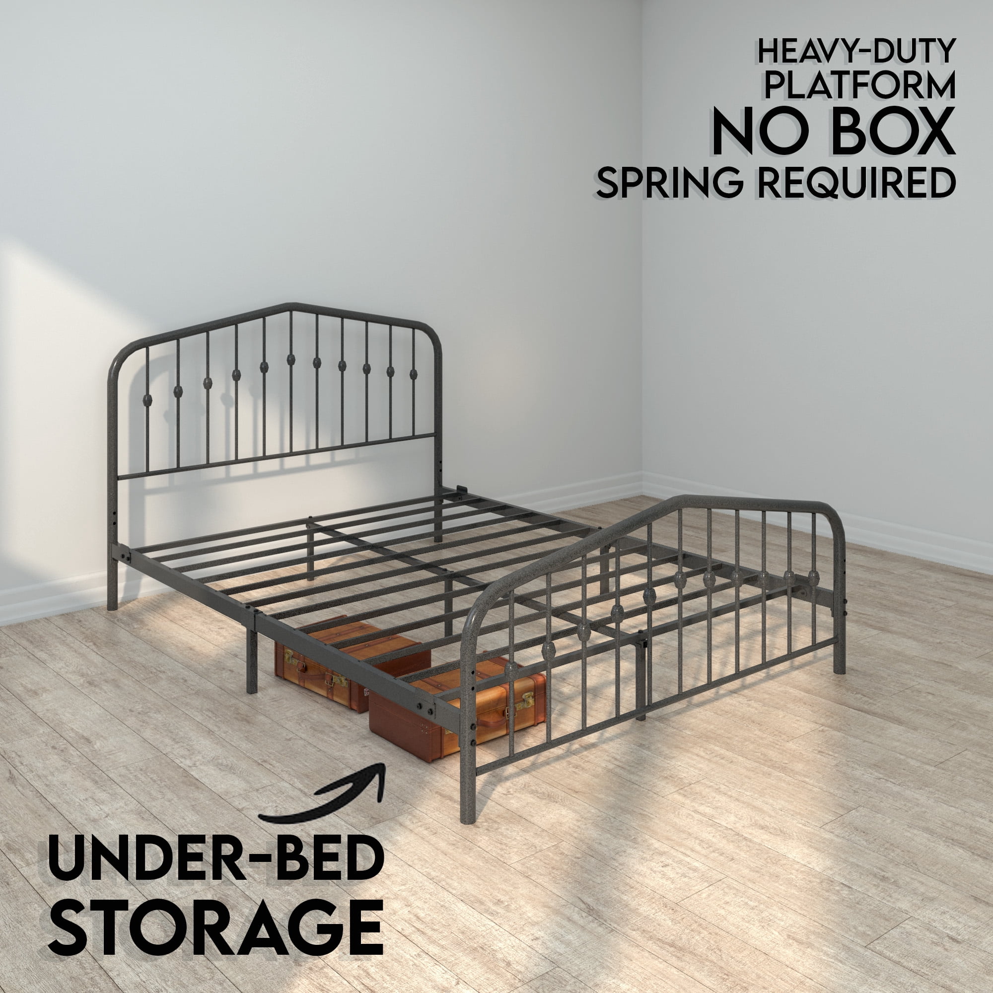 AMBEE21 Golden Gate Beds Washington Full Size Silver Iron Bed Frame with Headboard Footboard Wrought Iron Heavy Duty Metal Platform Foundation Farmhouse Victorian Style 800 lbs Capacity CastleBeds