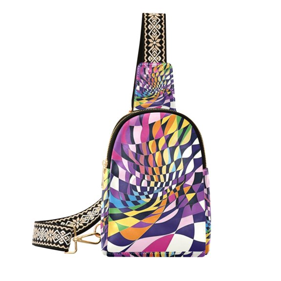FORMRS Womens Crossbody Sling Bag Travel Daypack Shoulder Chest Backpack, Purple Wavy Plaid