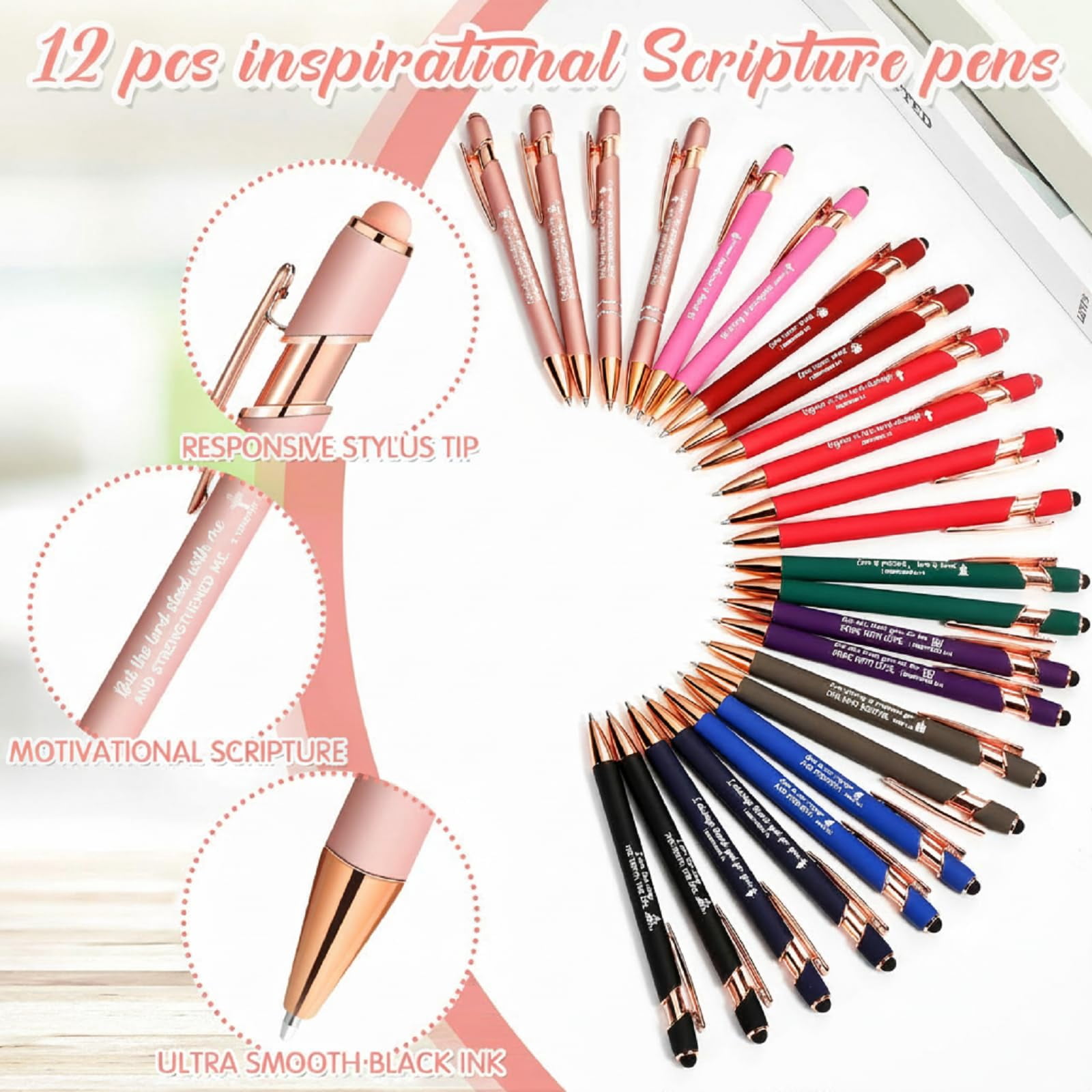 24 Pens Notepads Gifts For Mother's Day Set Ballpoint Pen Notebook Inspirational Quotes Journal Women Motivational Gift (simple Style)