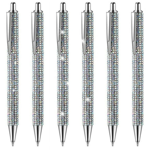 6 Pcs Cute Pen Bling Diamond Christmas Rhinestones Gift Silver Metal Ballpoint Fancy Sparkly Crystal B