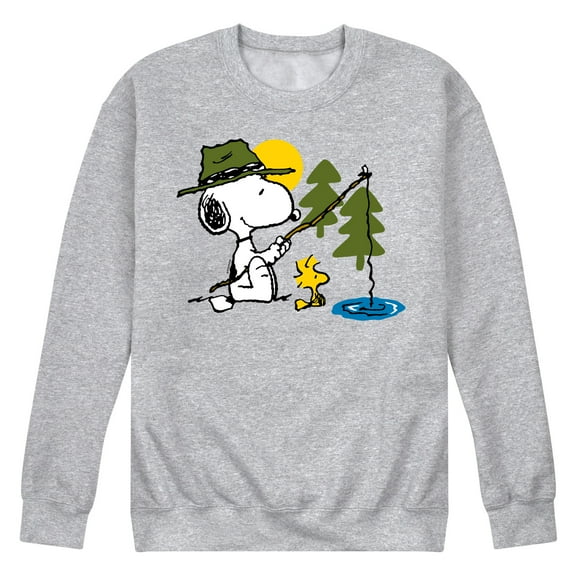 Peanuts - Snoopy Woodstock Fishing - Men's Crew Neck Fleece Pullover