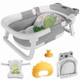 thumbnail image 2 of Collapsible Baby Bathtub,Baby Bath Tub with Soft Cushion + Thermometer+Shower Cap, Baby Bathtub Newborn to Toddler 0-36 Months,Portable Travel Baby Tubs, Grey, 2 of 9