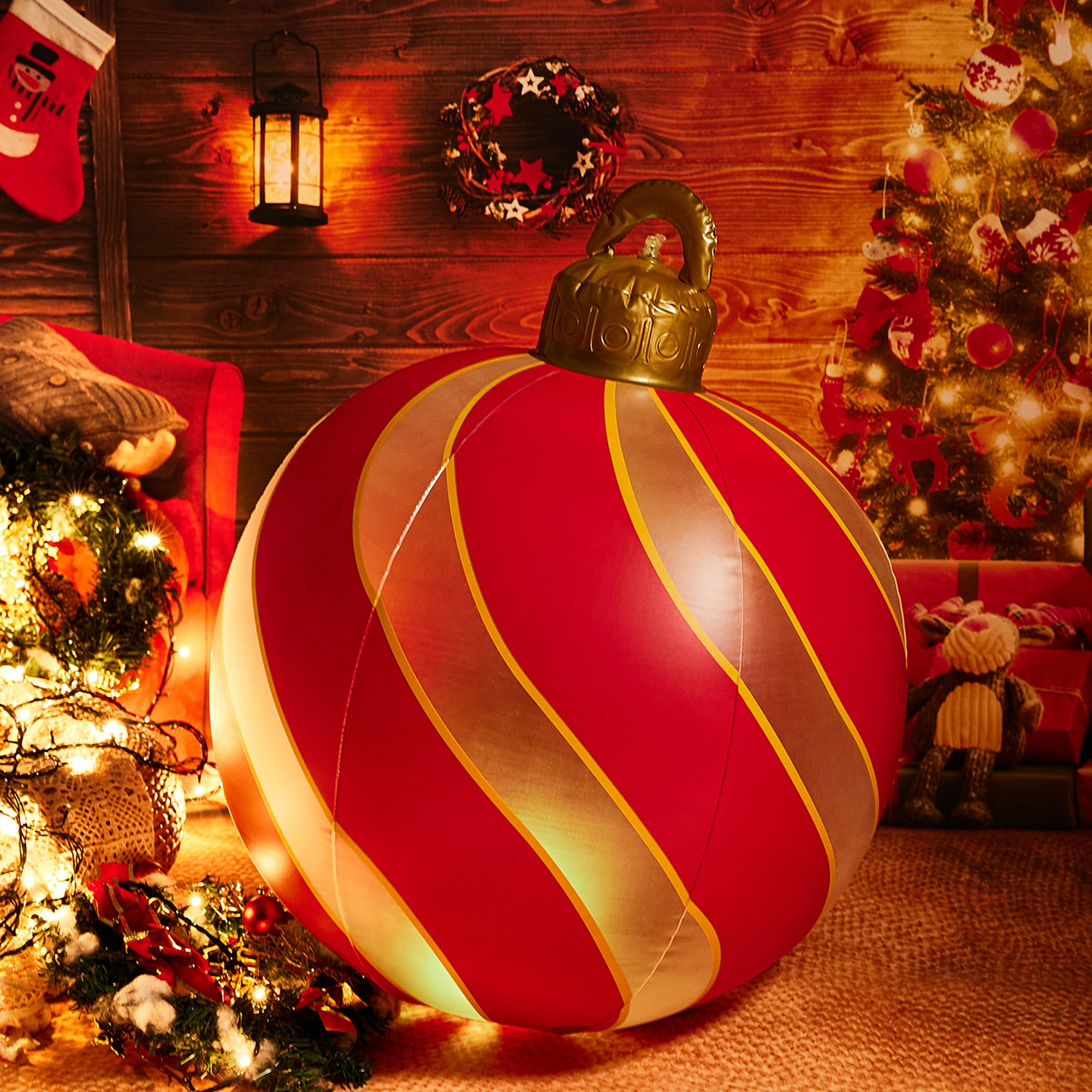 Light Up Inflatable Christmas Ornaments Ball 24 Inch Large Outdoor