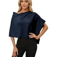 thumbnail image 3 of Women'S Poncho Sweater Slimming Fit Cropped Versatile Shawl Soft Knit Wraps Cowl Neck Short Tops Navy blue One size, 3 of 9