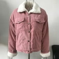 thumbnail image 4 of Uaswgudfs Women's Solid Color Corduroy Jacket Buttoned Collar Faux Fur Trim Long Sleeve Casual Outerwear with Two Pockets Pink L, 4 of 6
