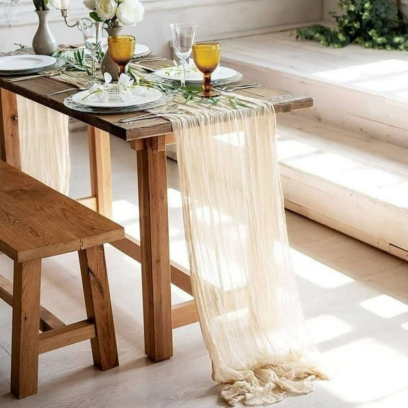 Knubmt Rustic Cheesecloth Table Runner Sheer Cloth Table Runner for Wedding Birthday Decoration, 35" x 157"