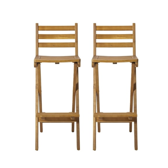GDF Studio Oxon Outdoor Acacia Wood Folding 31 Inch Barstool, Teak, Set of 2