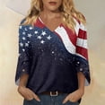 thumbnail image 6 of 4th of July American Flag 3/4 Sleeve Shirts V Neck Patriotic Tops, 250th Anniversary Independence Day Baggy Blouses with Button Cuffs Summer Fashion Clothing, 6 of 6