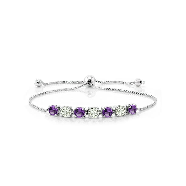 Gem Stone King 925 Sterling Silver Tennis Bracelet Round Purple Amethyst  and Forever Classic Created Moissanite 2.31cttw by Charles & Colvard