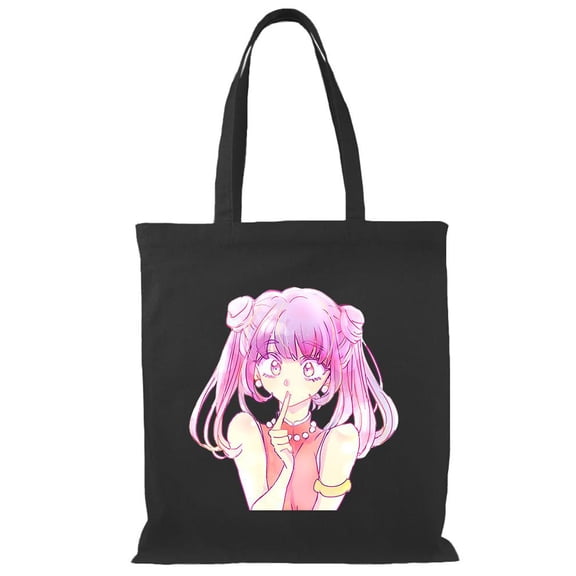 Smartprints Anime Girl Quiet Sign Tote Bag - Image by Shutterstock, One Size Cotton Canvas Tote Bag