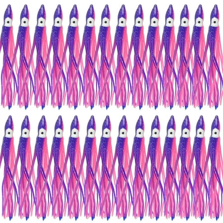 Fishing Squid Skirts Octopus Lures 30pcs Glow Soft Plastic Fishing Bait Trolling Lure Saltwater for Bass Salmon Trout Multicolored 7cm 9cm 11cm