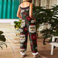 thumbnail image 4 of Women's Vintage Cotton Linen Overalls with Christmas Print - Casual Loose Jumpsuit with Shoulder Straps & Pockets, Dark Red, Size XXL, 4 of 6