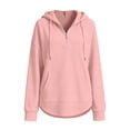 thumbnail image 5 of CAIVO Women Hoodies Oversized Long Sleeve Hoodied Sweatshirt Quarter Zip Up Hoodies Pullover Curved Lightweight Oversized Fashion Fall Win Solid Color Vacation Tops, 5 of 5