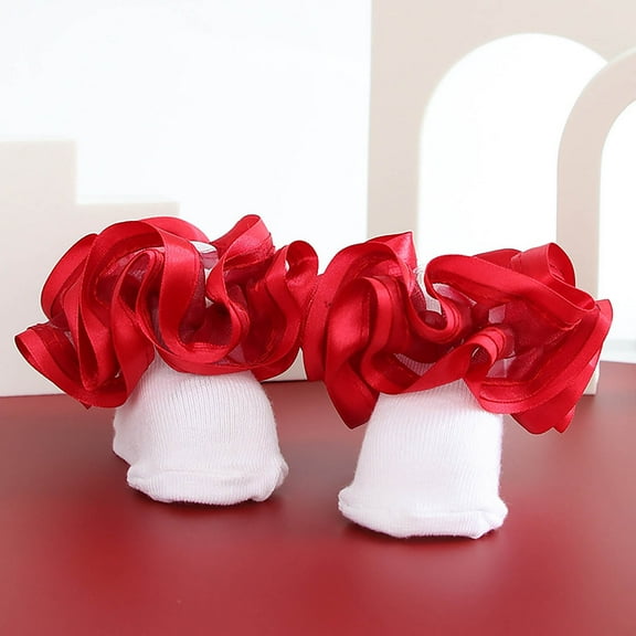 STEADY Ruffle Socks, Lace Frilly Princess Dress Socks Little Girl Big Ruffle Socks For Newborn/Infant/Toddler/Little Girls XXS / Red